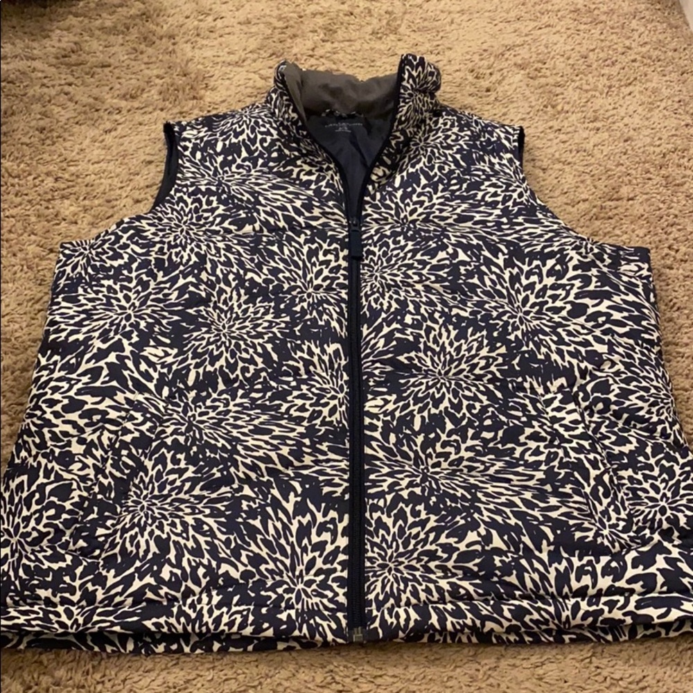 Navy & White Floral Puffer vest